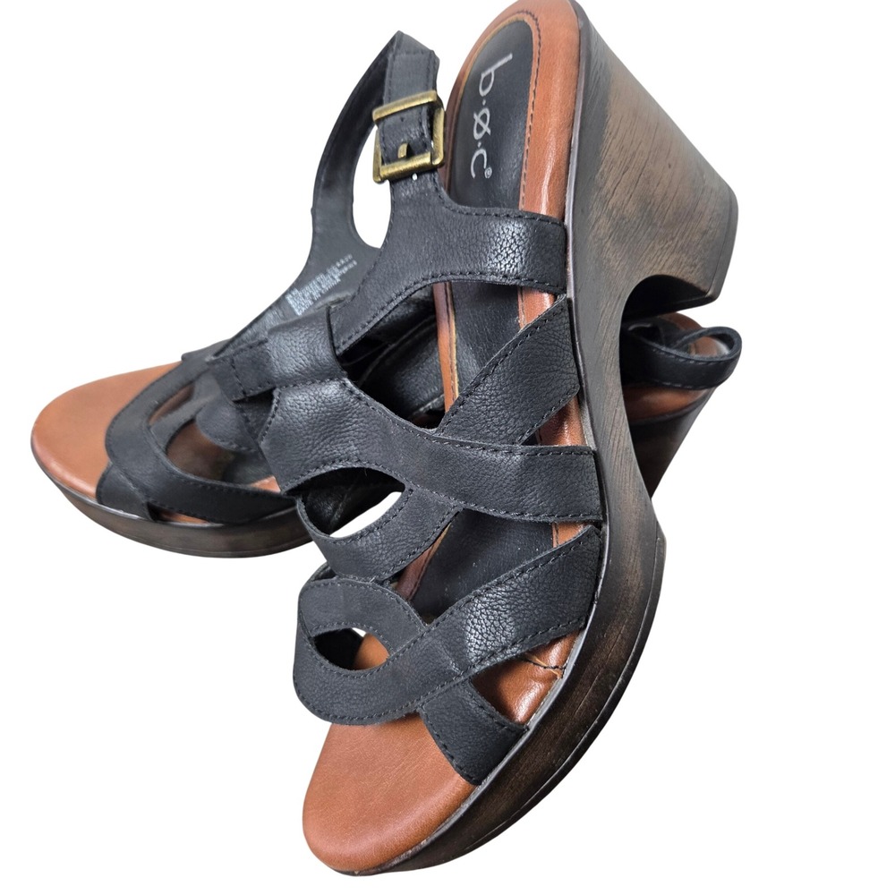 BOC Born Concepts Leather like Strappy Platform Wedge Sandals Slingback Womens 8